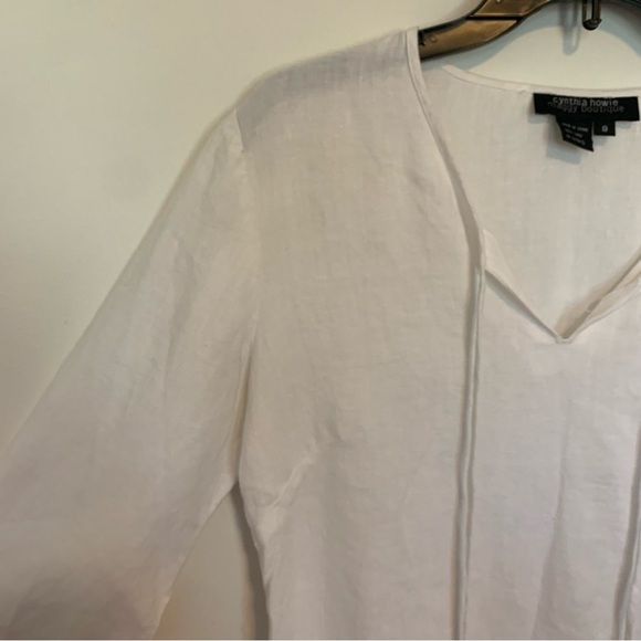 Cynthia Howie Boutique Dainty Beaded Linen White Embroidered Women's Top Sz 8 - Picture 2 of 10